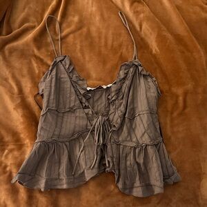 Zara Taupe Ruffled Spaghetti Strap Top